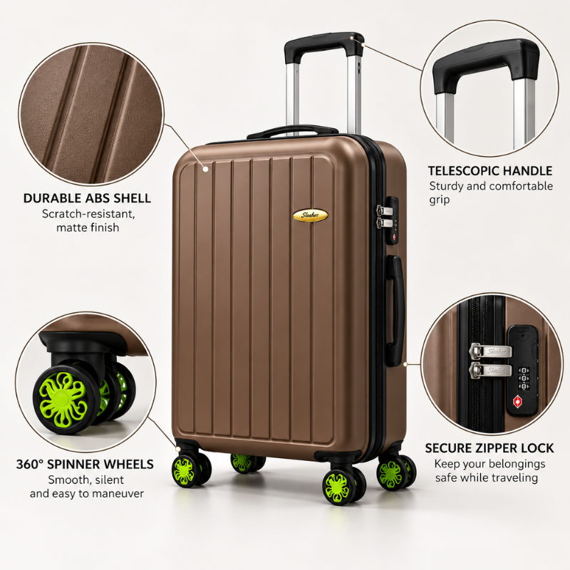 4-Piece Matte Coffee Brown ABS Hard Shell Luggage Set with Wheels – 20, 24, 28 and 32 Inch