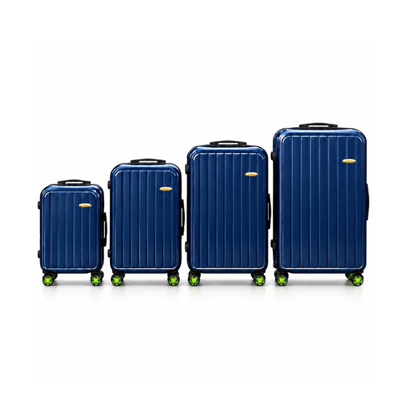 4-Piece Glossy Dark Blue ABS Hard Shell Luggage Set with Wheels – 20, 24, 28 and 32 Inch