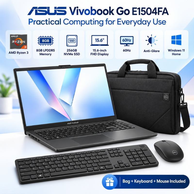 ASUS Vivobook Go 15 Ryzen 3 Laptop Bundle with Accessories