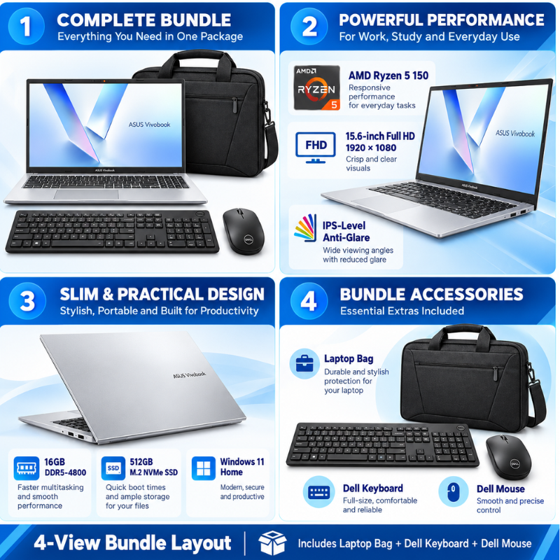 ASUS Vivobook 15 Ryzen 5 Laptop Bundle with Accessories