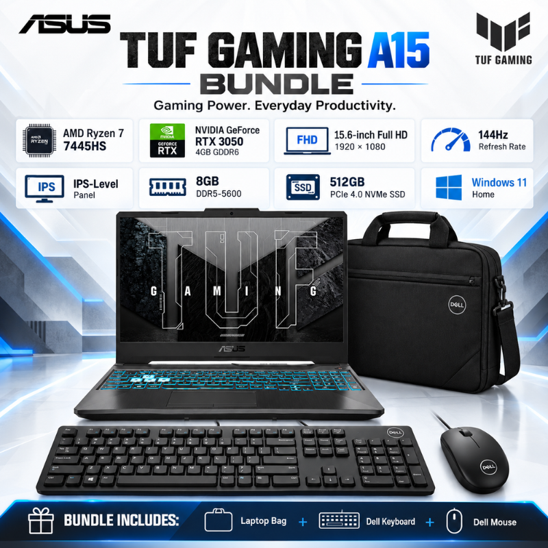 ASUS TUF Gaming A15 Ryzen 7 RTX 3050 Laptop Bundle