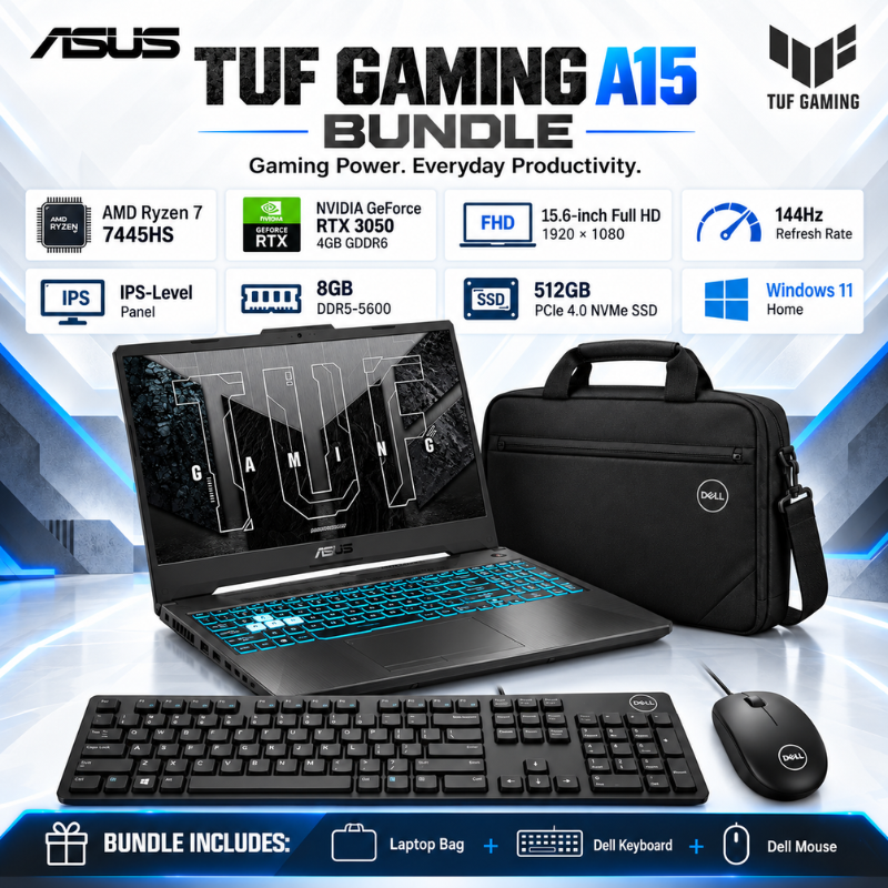 ASUS TUF Gaming A15 Ryzen 7 RTX 3050 Laptop Bundle