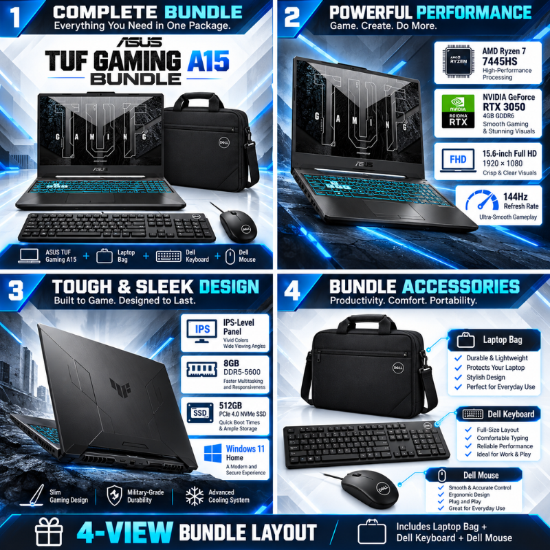 ASUS TUF Gaming A15 Ryzen 7 RTX 3050 Laptop Bundle