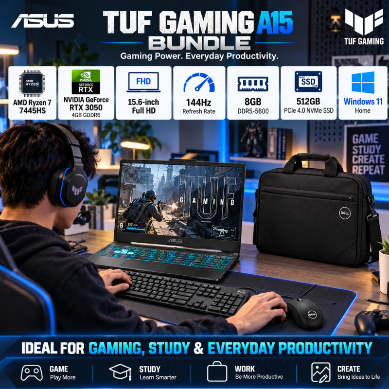 ASUS TUF Gaming A15 Ryzen 7 RTX 3050 Laptop Bundle