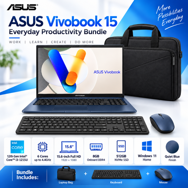 ASUS Vivobook 15 Core i3 8GB 512GB Laptop Bundle