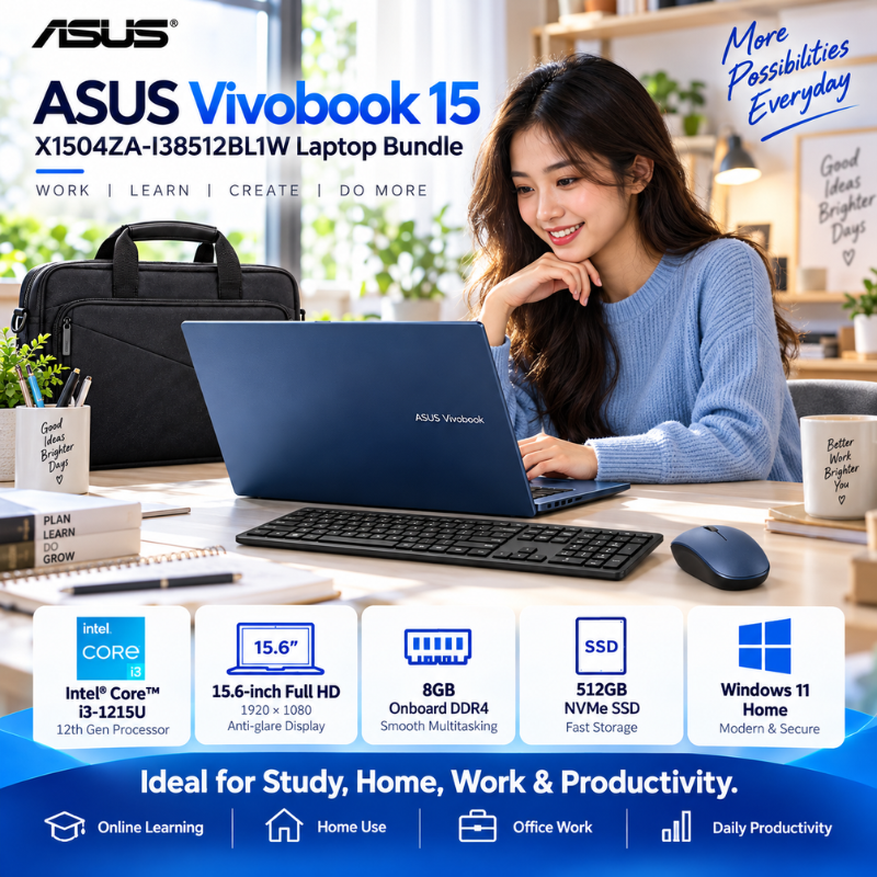 ASUS Vivobook 15 Core i3 8GB 512GB Laptop Bundle