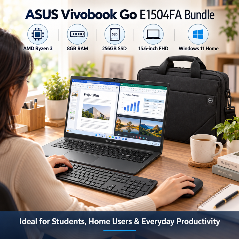 ASUS Vivobook Go 15 Ryzen 3 Laptop Bundle with Accessories