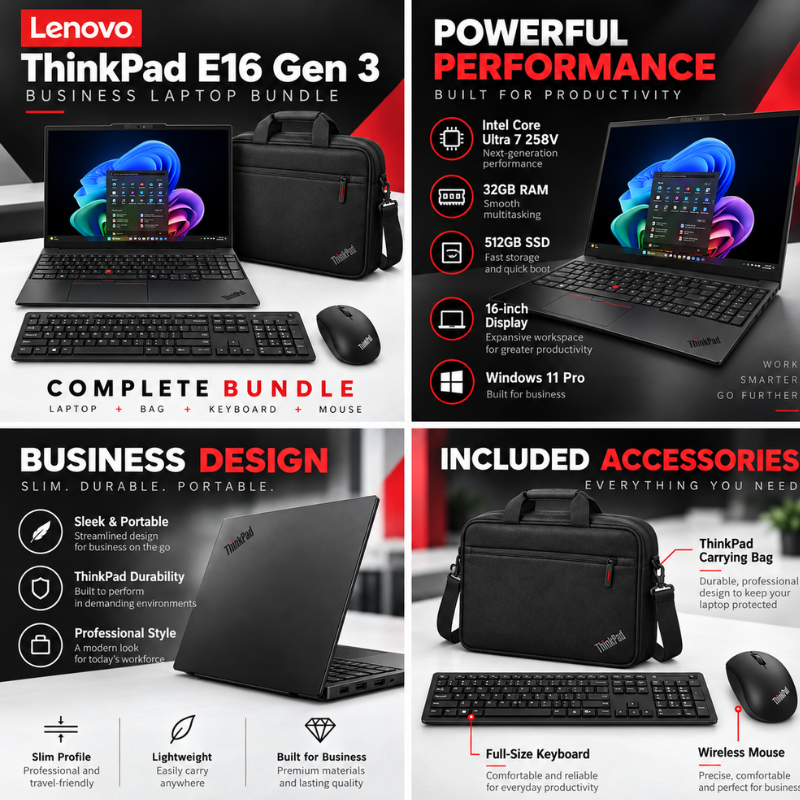 Lenovo ThinkPad E16 Gen 3 Ultra 7 Laptop Bundle