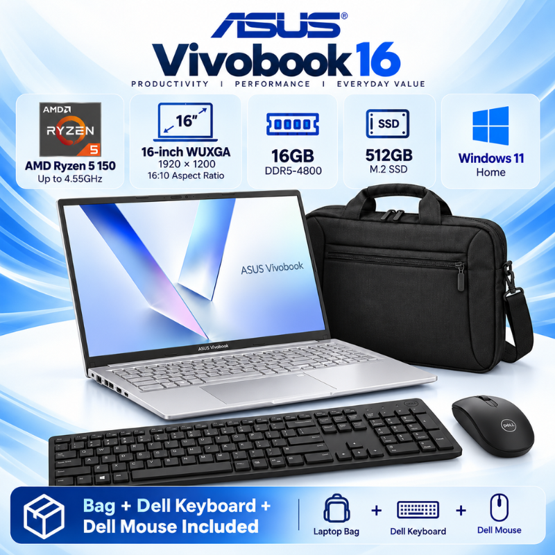 ASUS Vivobook 16 Ryzen 5 Laptop Bundle with Accessories