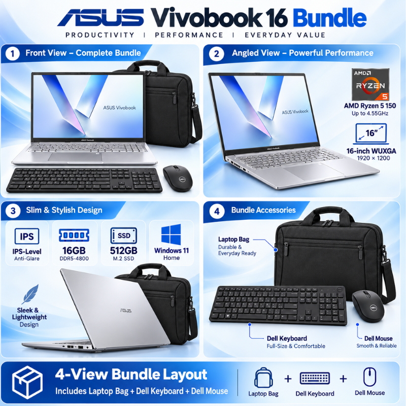 ASUS Vivobook 16 Ryzen 5 Laptop Bundle with Accessories