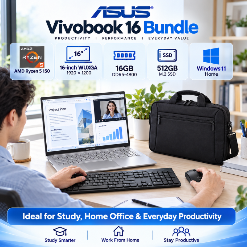ASUS Vivobook 16 Ryzen 5 Laptop Bundle with Accessories