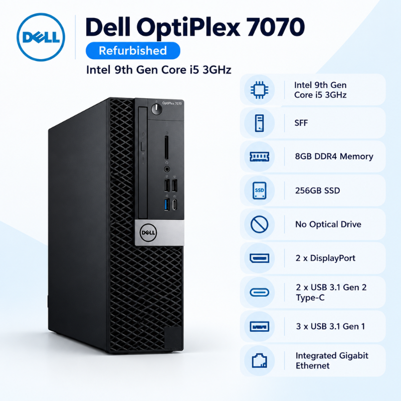 Dell OptiPlex 7070 SFF Refurbished Desktop i5 8GB RAM 256GB SSD