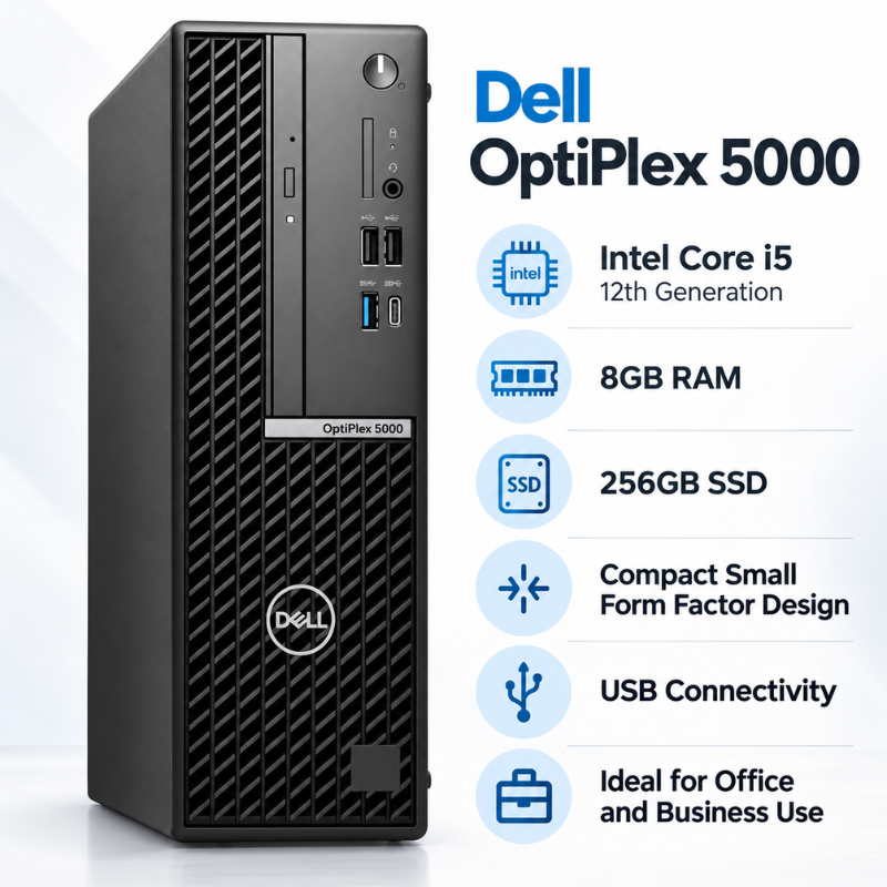 Refurbished Dell OptiPlex 5000 Desktop PC – Intel Core i5 12th Gen, 8GB RAM, 256GB SSD