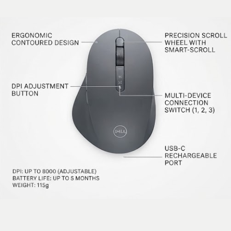 DELL RECHARGEABLE MULTI-DEVICE MOUSE - MS900