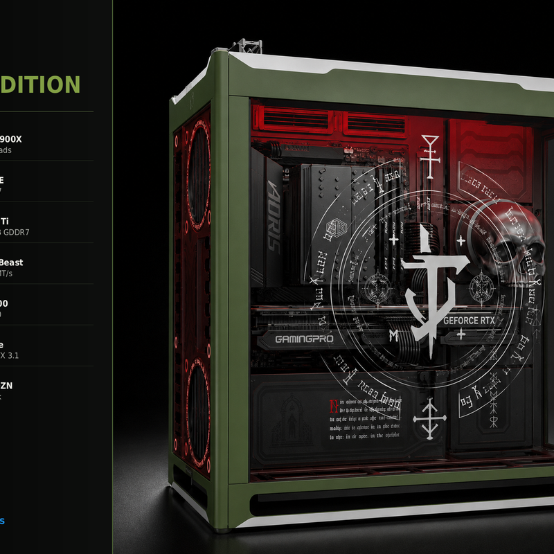 Limited edition DOOM Themed Gaming PC Ryzen 9 9900x,32 GBs Ram, RTX 5070 Ti