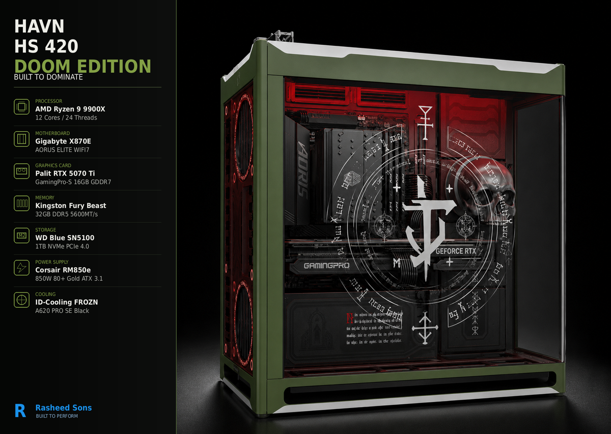 Limited edition DOOM Themed Gaming PC Ryzen 9 9900x,32 GBs Ram, RTX 5070 Ti