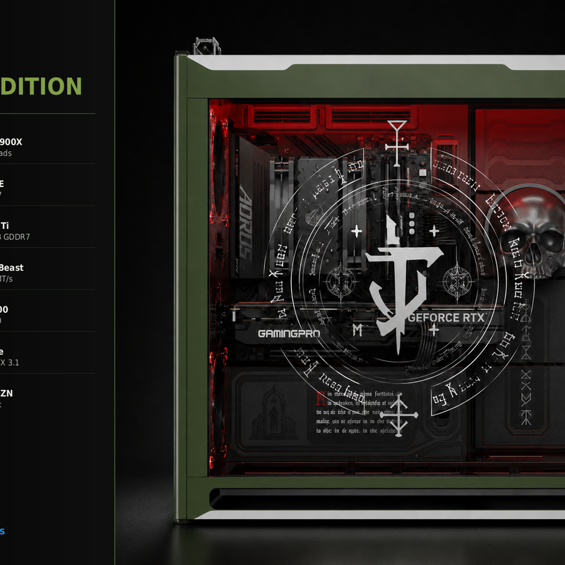 Limited edition DOOM Themed Gaming PC Ryzen 9 9900x,32 GBs Ram, RTX 5070 Ti
