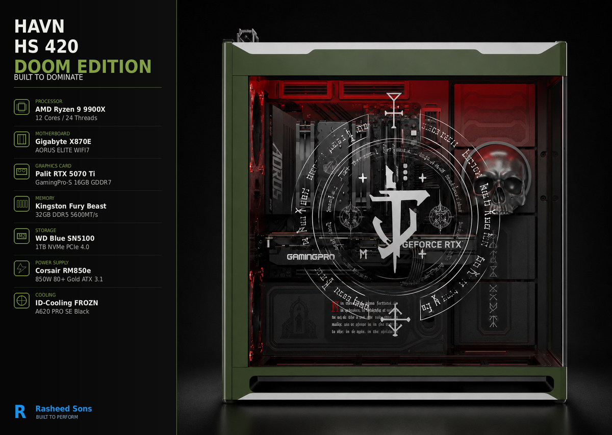 Limited edition DOOM Themed Gaming PC Ryzen 9 9900x,32 GBs Ram, RTX 5070 Ti
