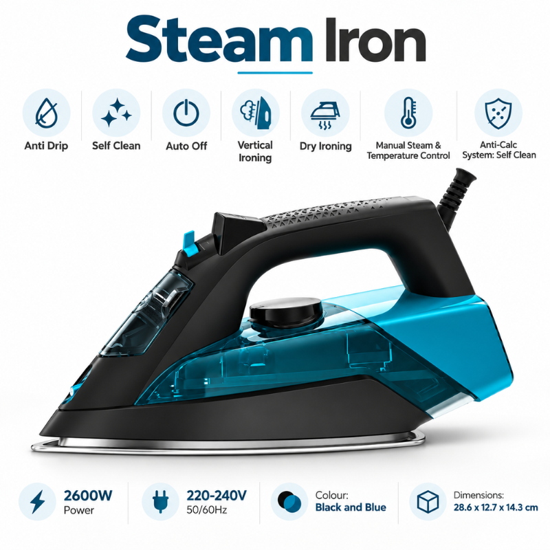 SI 3126 BG Steam Iron – Black and Blue – 2600W