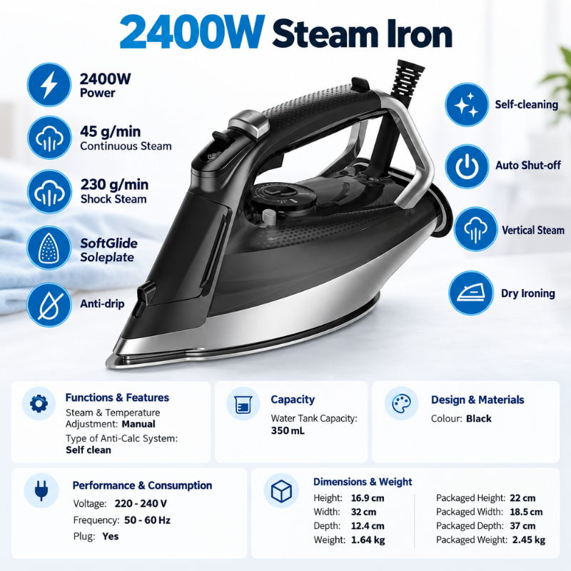 SIM 5124 A Steam Iron – 2400W – Black