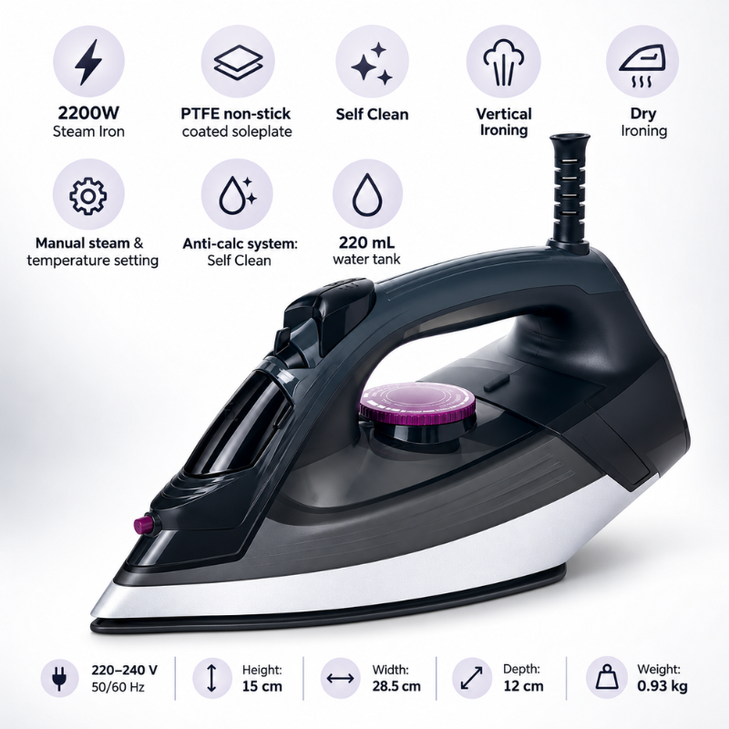 SI 4120 CX Steam Iron – 2200W – Black and Blue
