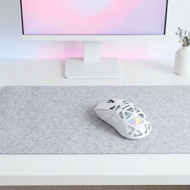 Lifestyle: AULA SC620 Contour Wireless Gaming Mouse - White on a desk (illustrative image; the first photo shows the actual product)