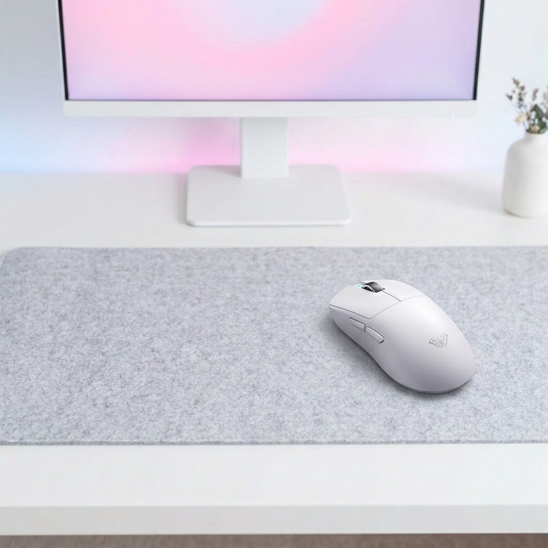 Lifestyle: AULA SC900 MAX Wireless Gaming Mouse - White on a desk (illustrative image; the first photo shows the actual product)