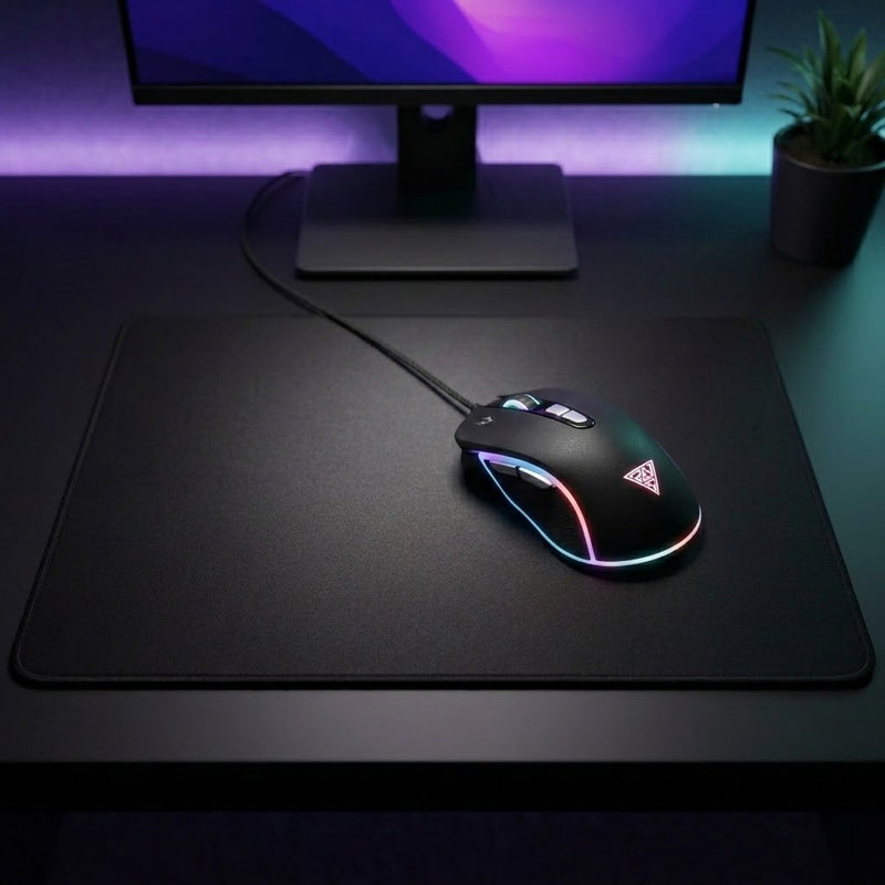 Lifestyle: Gamdias ZEUS M3 RGB Optical Gaming Mouse & Mousepad 2 in 1 Combo on a desk (illustrative image; the first photo shows the actual product)