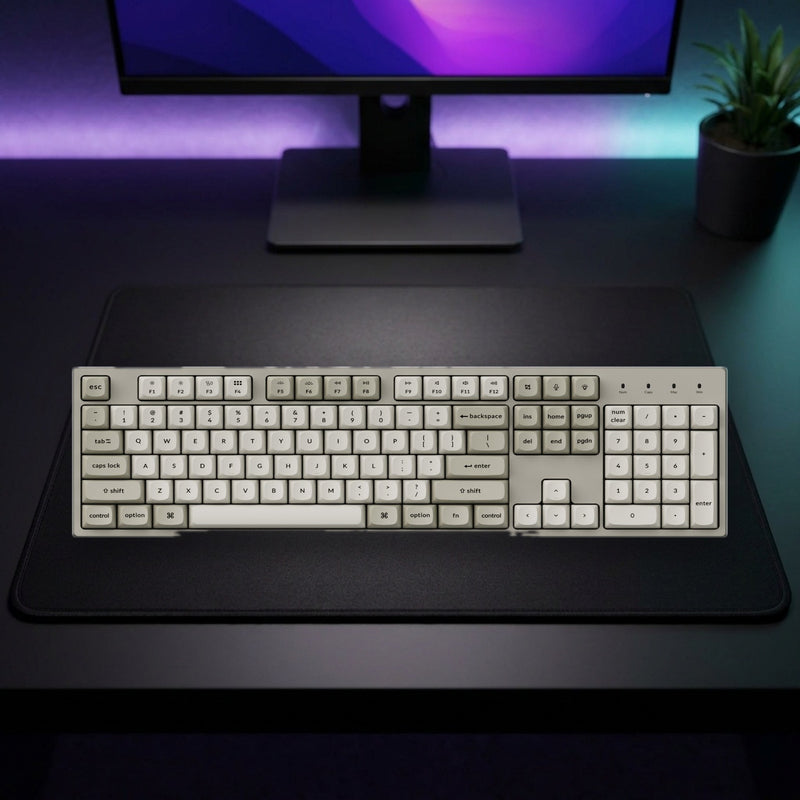 Lifestyle: Keychron C2 Pro 8K Full-Size Wired Mechanical Keyboard | 8000Hz | Hot-Swappable Super Red Switches | QMK/VIA | RGB | Grey shown on a styled desk (actual product photo, room is illustrative)