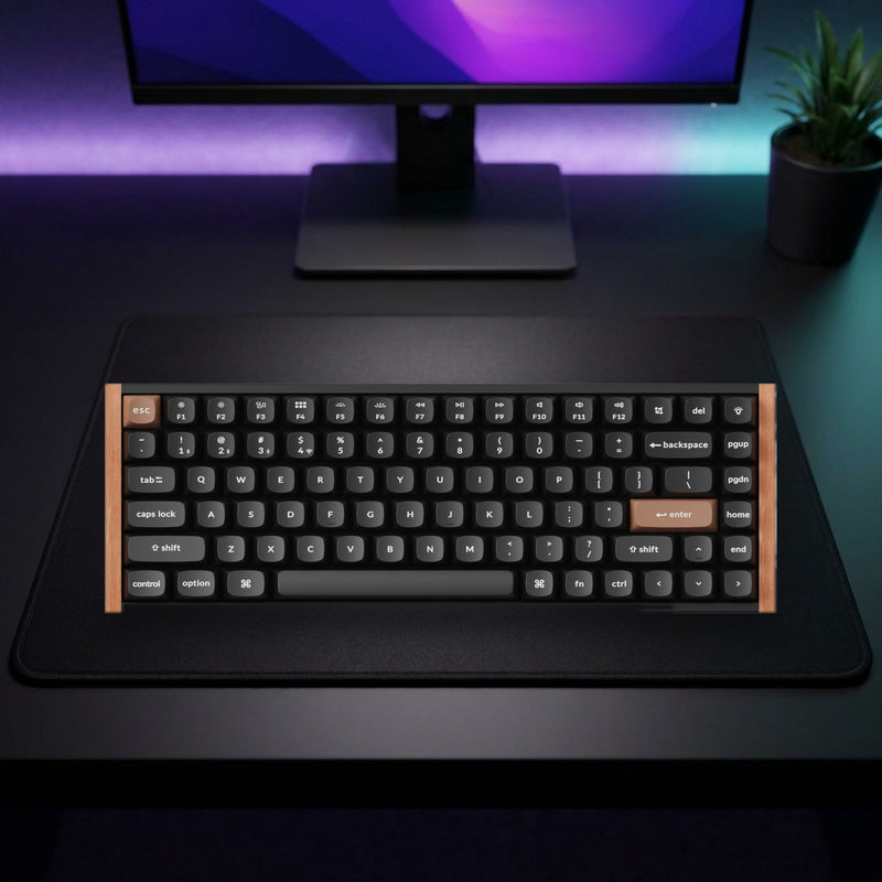 Lifestyle: Keychron K2 HE Special Edition 75% Wireless Magnetic Keyboard | Hall Effect Nebula Switches | Rapid Trigger | Aluminium & Rosewood | Black shown on a styled desk (actual product photo, room is illustrative)