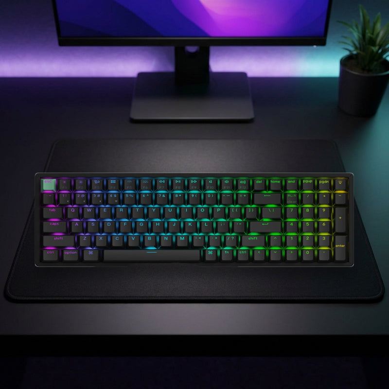 Lifestyle: Keychron K4 HE 96% Wireless Magnetic Keyboard | Hall Effect Switches | Adjustable Actuation | Hot-Swappable | RGB | Black shown on a styled desk (actual product photo, room is illustrative)