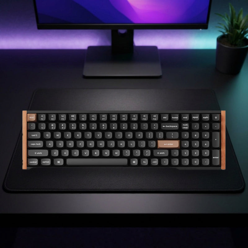 Lifestyle: Keychron K4 HE Special Edition 96% Wireless Magnetic Keyboard | Hall Effect Switches | Rapid Trigger | Tri-Mode | Aluminium & Rosewood shown on a styled desk (actual product photo, room is illustrative)