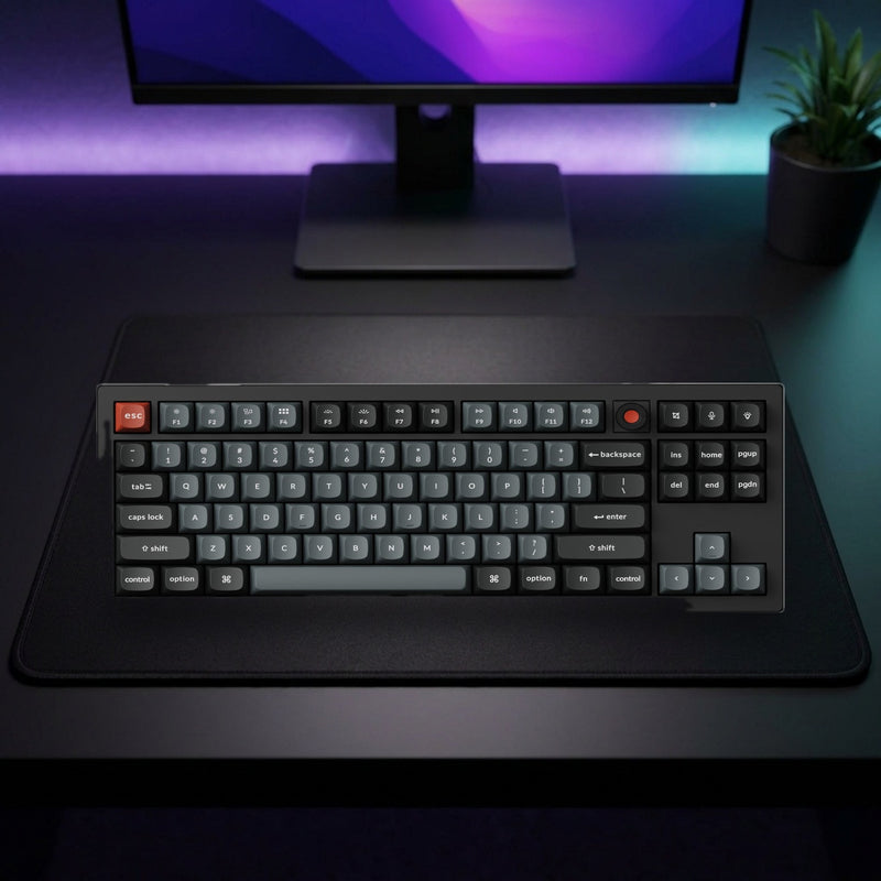 Lifestyle: Keychron V3 Ultra 8K TKL Wireless Mechanical Keyboard | 8000Hz | Tri-Mode | Hot-Swappable Silk POM Red Switches | Gasket Mount | Black shown on a styled desk (actual product photo, room is illustrative)