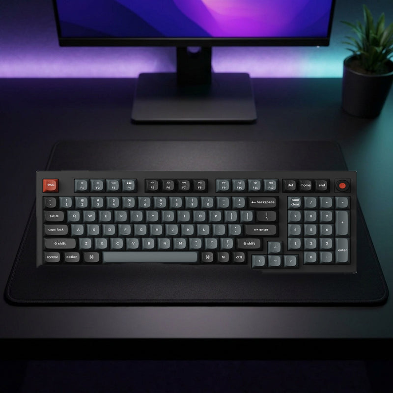 Lifestyle: Keychron V5 Ultra 8K 96% Wireless Mechanical Keyboard | 8000Hz | Tri-Mode | Hot-Swappable Silk POM Red Switches | Knob | Black shown on a styled desk (actual product photo, room is illustrative)