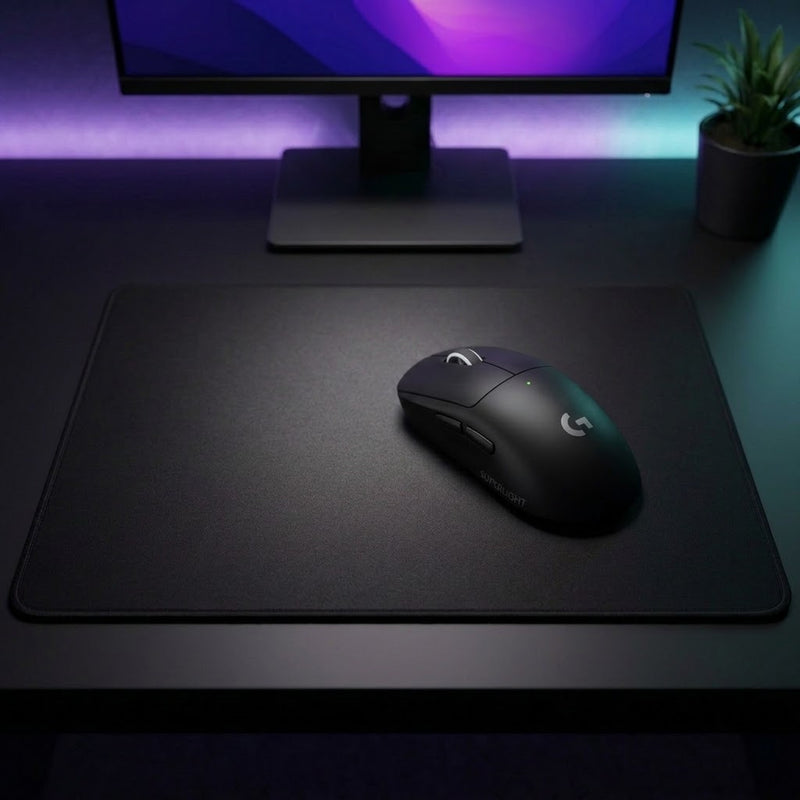 Lifestyle: Logitech G PRO X SUPERLIGHT 2 LIGHTSPEED Wireless Gaming Mouse - Black on a desk (illustrative image; the first photo shows the actual product)