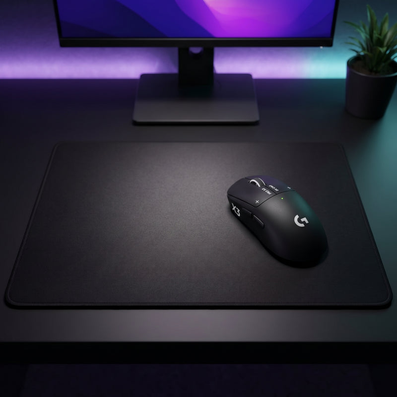 Lifestyle: Logitech G PRO X3 SUPERSTRIKE Wireless Gaming Mouse - Midnight Black on a desk (illustrative image; the first photo shows the actual product)