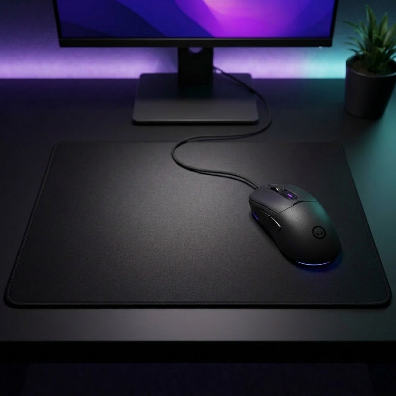 Lifestyle: Lorgar MSA10 Wired Gaming Mouse - Black on a desk (illustrative image; the first photo shows the actual product)