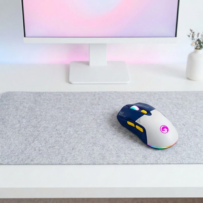 Lifestyle: Marvo Duke 20 Dual-Mode Wireless Gaming Mouse - White on a desk (illustrative image; the first photo shows the actual product)
