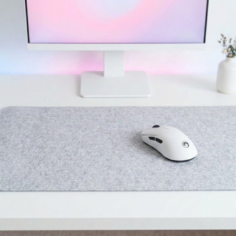 Lifestyle: Marvo M529W NIRO B40 Wireless Gaming Mouse - White on a desk (illustrative image; the first photo shows the actual product)