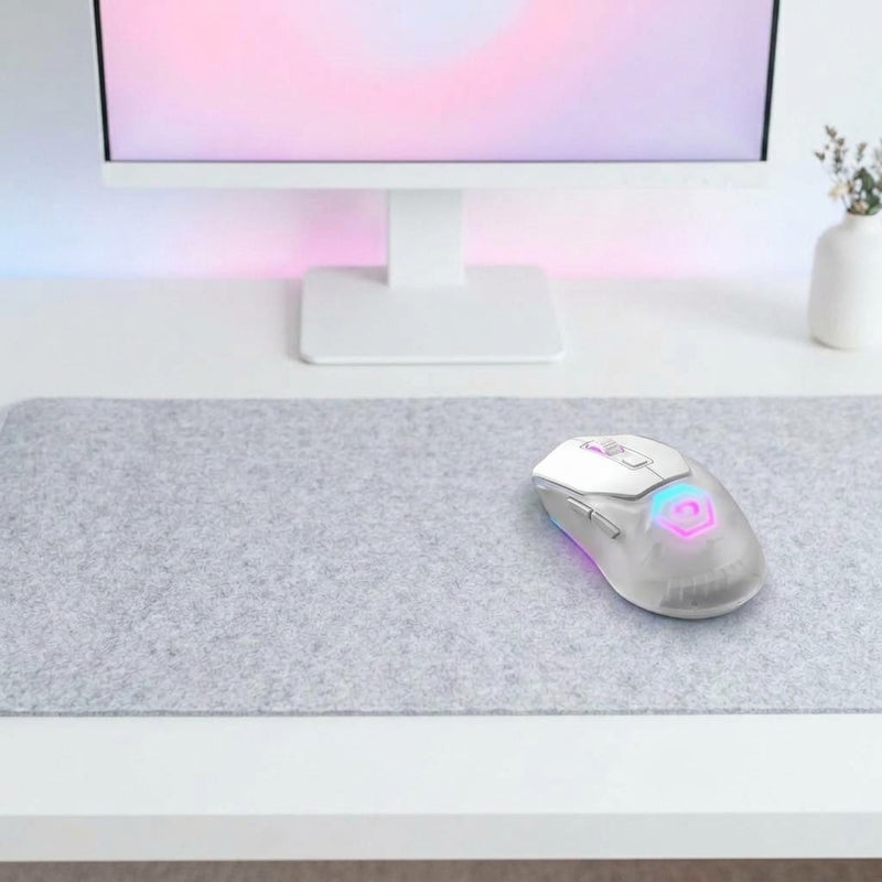 Lifestyle: Marvo Z Fit Pro 19000 DPI Wireless Gaming Mouse - White on a desk (illustrative image; the first photo shows the actual product)