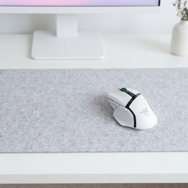 Lifestyle: Razer Basilisk V3 X HyperSpeed Wireless Gaming Mouse - White on a desk (illustrative image; the first photo shows the actual product)