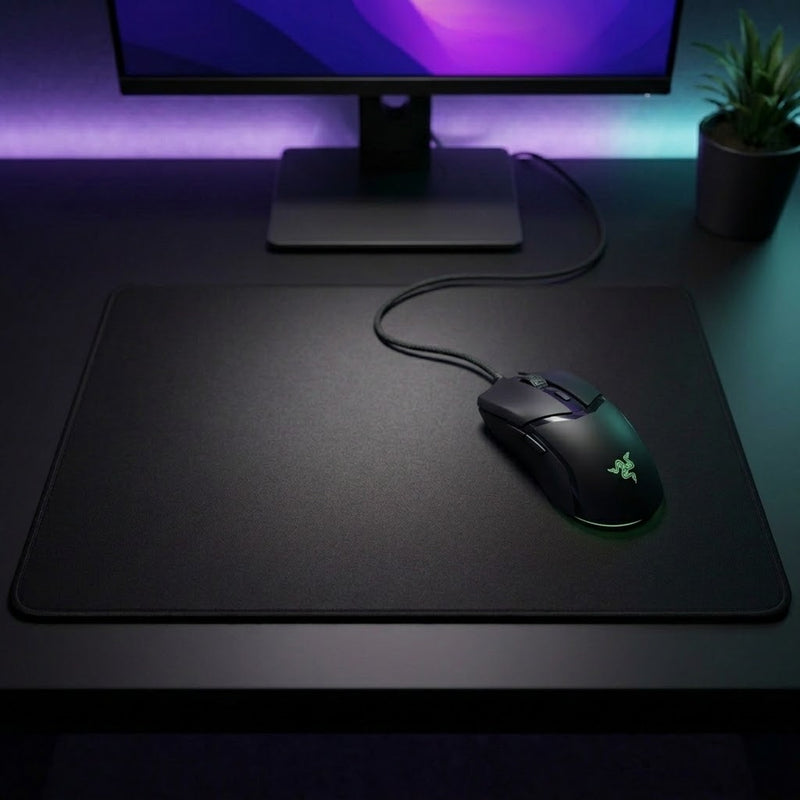 Lifestyle: Razer Cobra Wired Gaming Mouse - Black on a desk (illustrative image; the first photo shows the actual product)