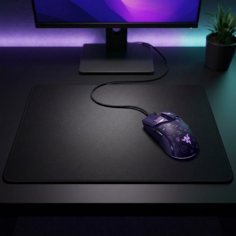 Lifestyle: Razer Cobra Wired Mouse - Gengar Edition on a desk (illustrative image; the first photo shows the actual product)