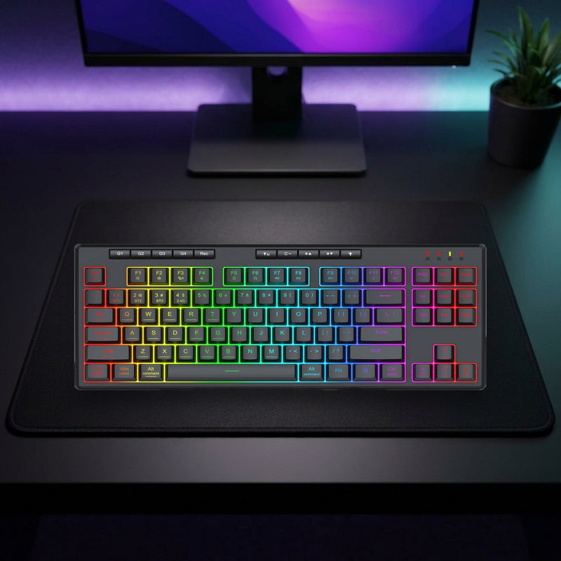 Lifestyle: Redragon K516 Pro Shiva RGB Wireless Membrane Gaming Keyboard | Tri-Mode | 4000mAh Battery | 5 Macro Keys | Black shown on a styled desk (actual product photo, room is illustrative)