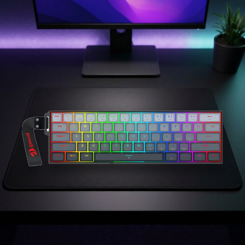 Lifestyle: Redragon K617 Fizz Magnetic+ 60% Gaming Keyboard | Magnetic Switches | 8000Hz | Adjustable Actuation | Hot-Swappable | Grey/Black shown on a styled desk (actual product photo, room is illustrative)