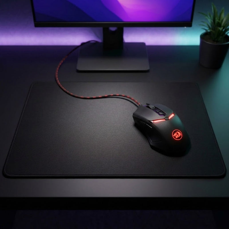 Lifestyle: Redragon M602-1 Nemeanlion 2 RGB Wired Gaming Mouse | 7200 DPI, Black on a desk (illustrative image; the first photo shows the actual product)