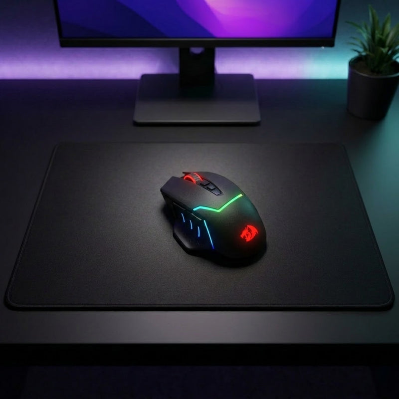 Lifestyle: Redragon M690 Pro Mirage Wireless Gaming Mouse | 8000 DPI, RGB, Black on a desk (illustrative image; the first photo shows the actual product)