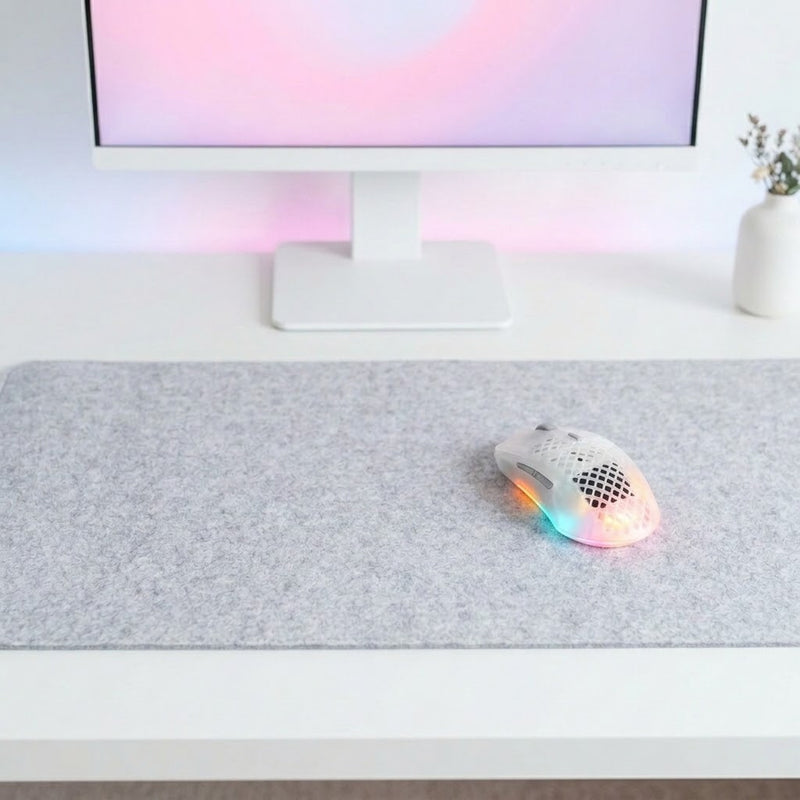 Lifestyle: SteelSeries Aerox 3 Wireless Gen 2 Gaming Mouse - Ghost on a desk (illustrative image; the first photo shows the actual product)