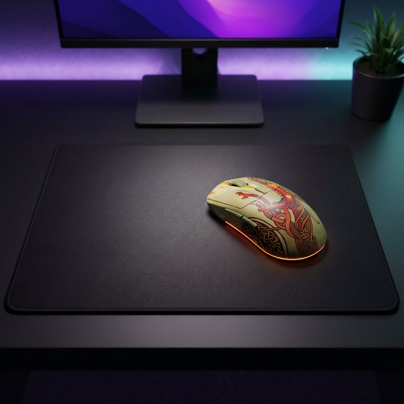 Lifestyle: SteelSeries CS2 Dragon Lore Wireless Mouse on a desk (illustrative image; the first photo shows the actual product)