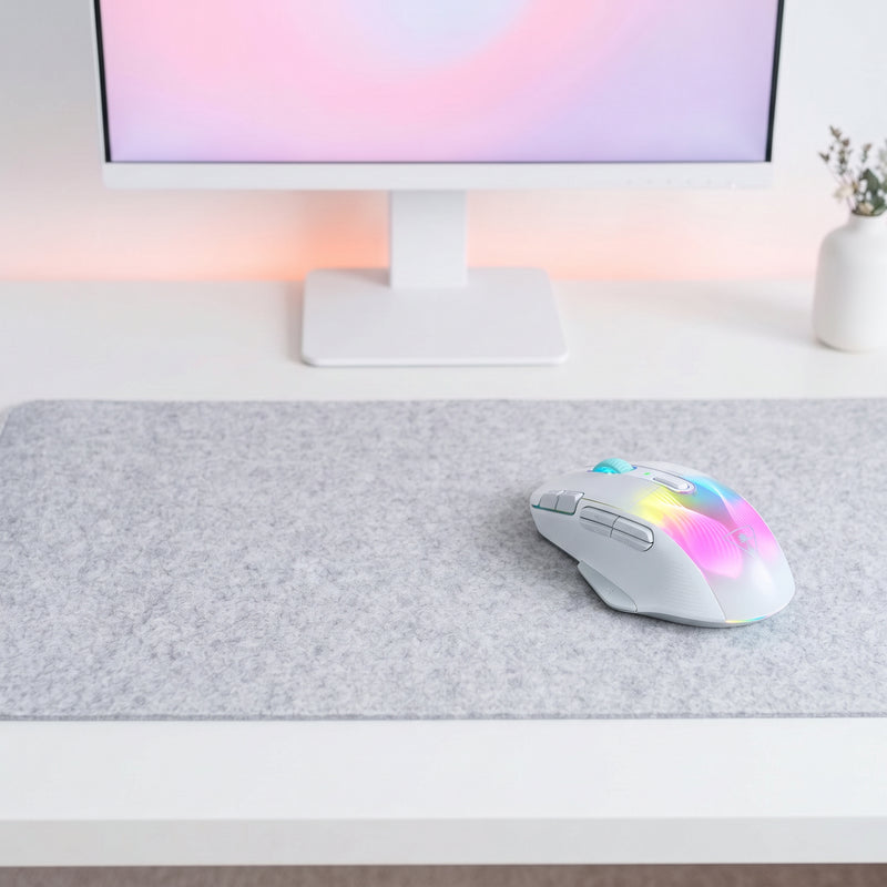 Lifestyle: Turtle Beach Kone XP Air Wireless Gaming Mouse - White on a desk (illustrative image; the first photo shows the actual product)